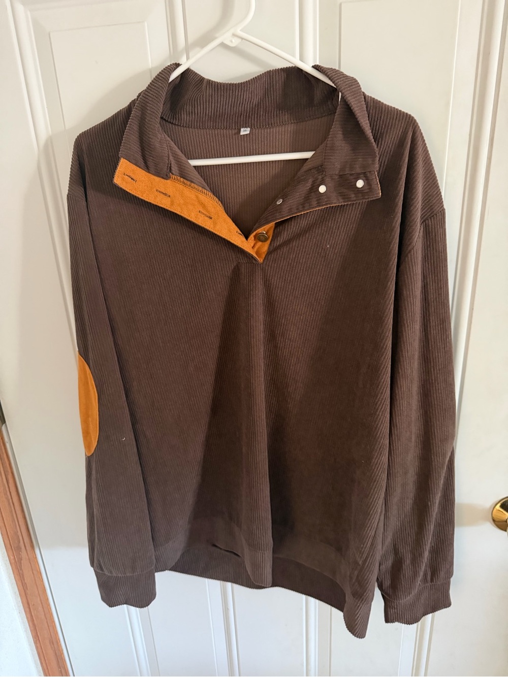 Men's Brown Corduroy Pullover Sweater with Mustard Accents